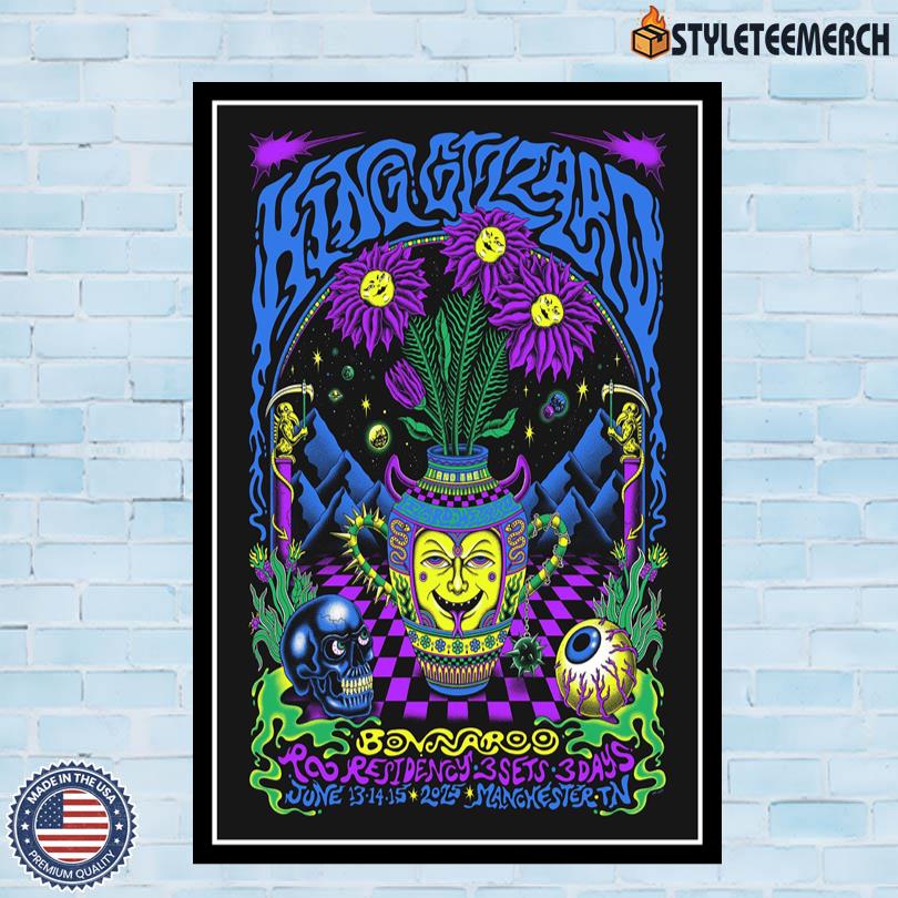 King Gizzard & The Lizard Wizard June 13-15 2025 Concert Artwork Bonnaroo Tennessee Poster 4 King Gizzard & The Lizard Wizard June 13-15 2025 Concert Artwork Bonnaroo Tennessee Poster
